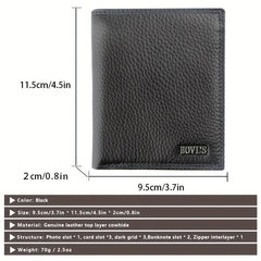 Men's Leather Short Wallet Money Clip Card Holder With Coin Pocket