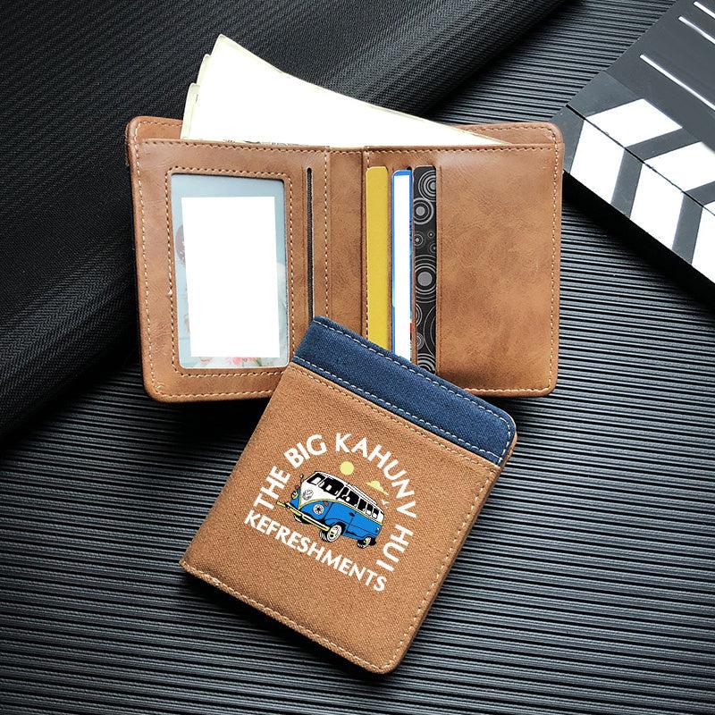 Men's Short Wallet Two Fold Bus Car Pattern Printed Casual Canvas PU Leather