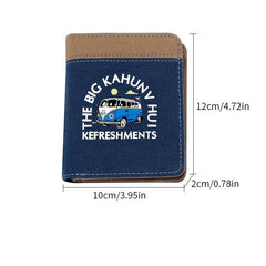 Men's Short Wallet Two Fold Bus Car Pattern Printed Casual Canvas PU Leather