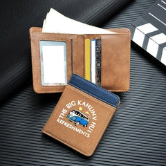 Men's Short Wallet Two Fold Bus Car Pattern Printed Casual Canvas PU Leather