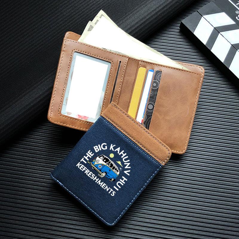 Men's Short Wallet Two Fold Bus Car Pattern Printed Casual Canvas PU Leather