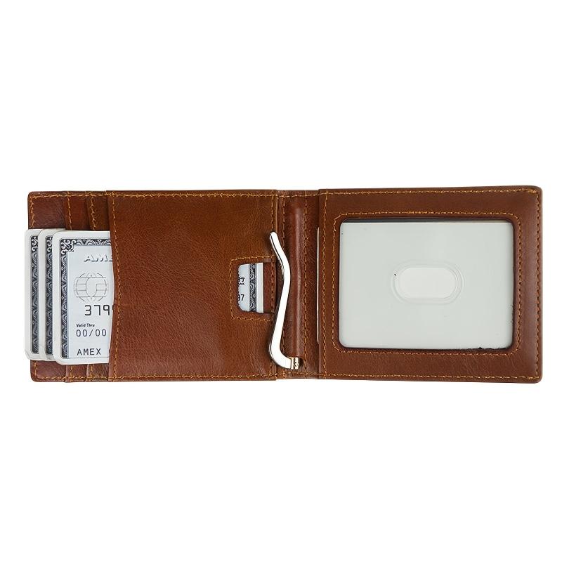 Men's Leather Money Clip Card Slot ID Window Slim Wallet