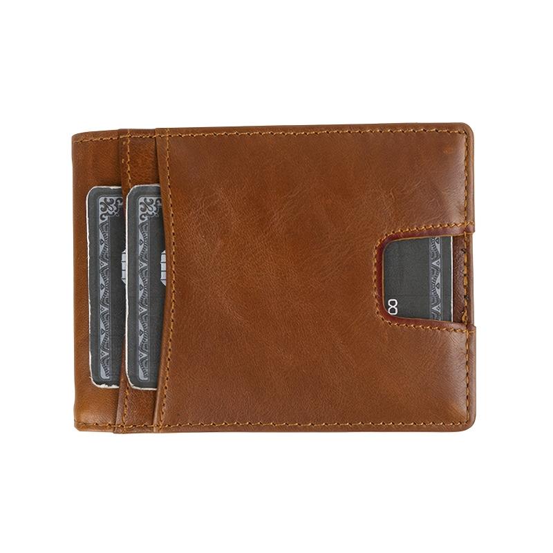 Men's Leather Money Clip Card Slot ID Window Slim Wallet