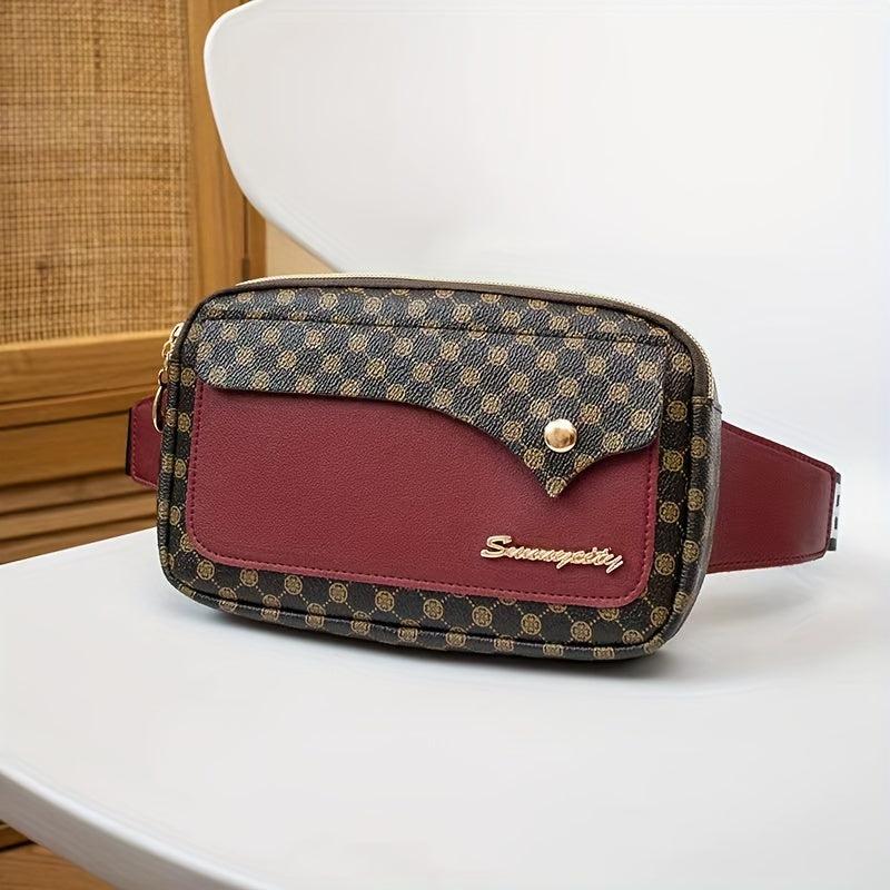 Vintage Geometric Print Chest Bag Retro PVC Sling Bag