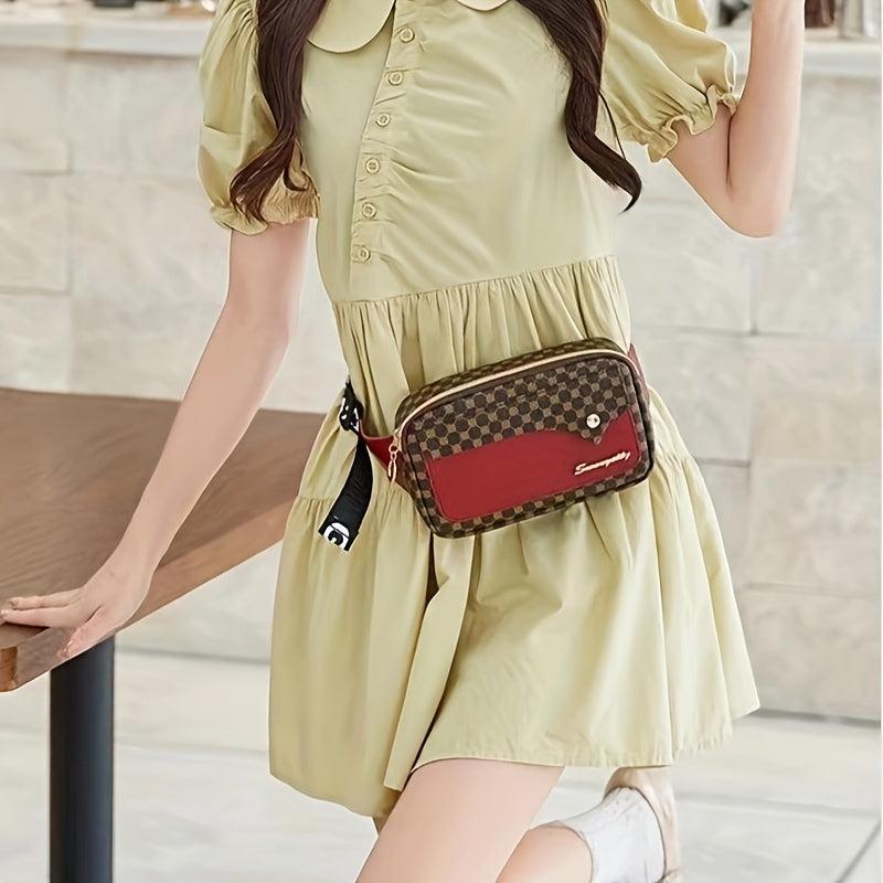 Vintage Geometric Print Chest Bag Retro PVC Sling Bag