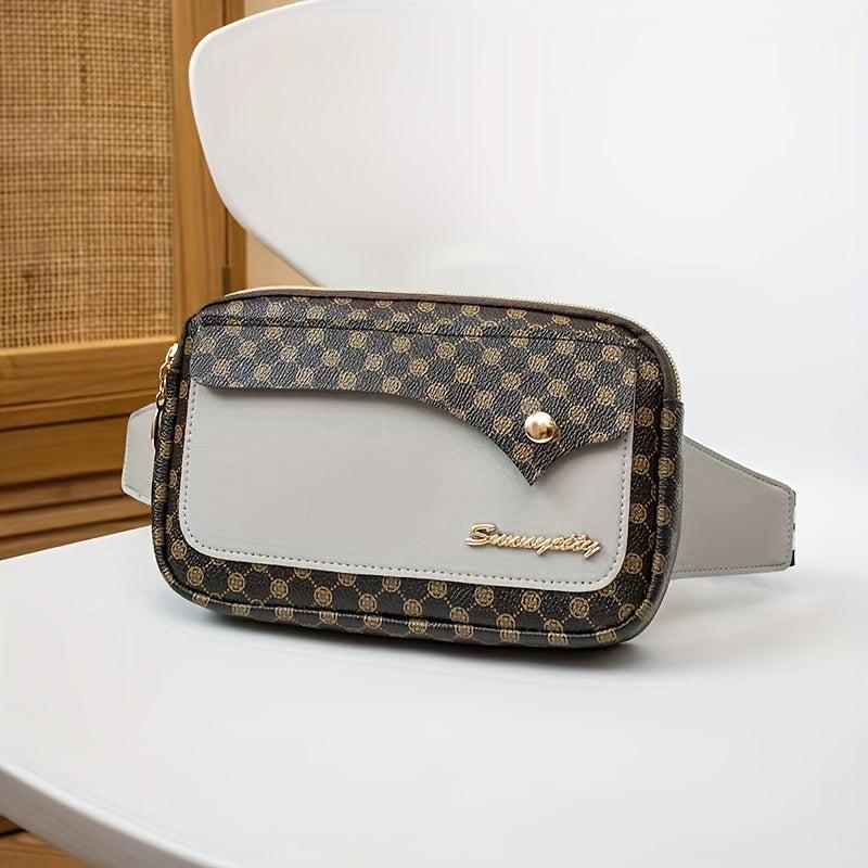 Vintage Geometric Print Chest Bag Retro PVC Sling Bag