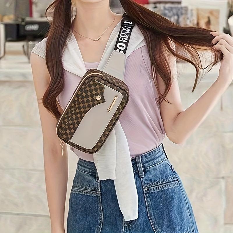 Vintage Geometric Print Chest Bag Retro PVC Sling Bag