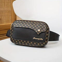 Vintage Geometric Print Chest Bag Retro PVC Sling Bag