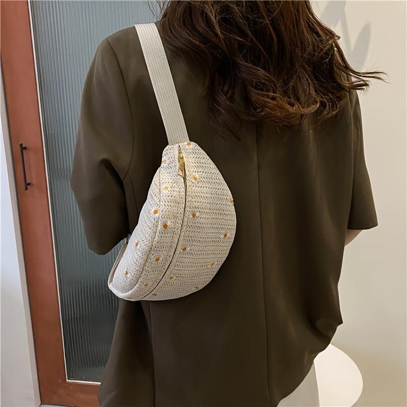 Floral Crochet Zipper Crossbody Waist Bag Adjustable Straps