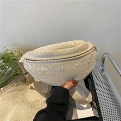 Floral Crochet Zipper Crossbody Waist Bag Adjustable Straps
