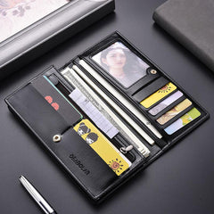 Men's Leather Long Wallet Card Holder Money Clip