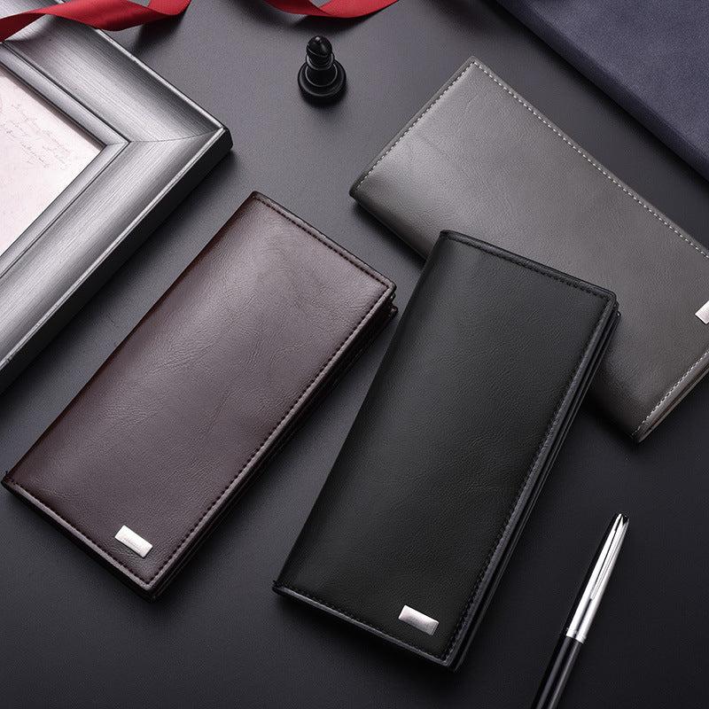 Men's Leather Long Wallet Card Holder Money Clip
