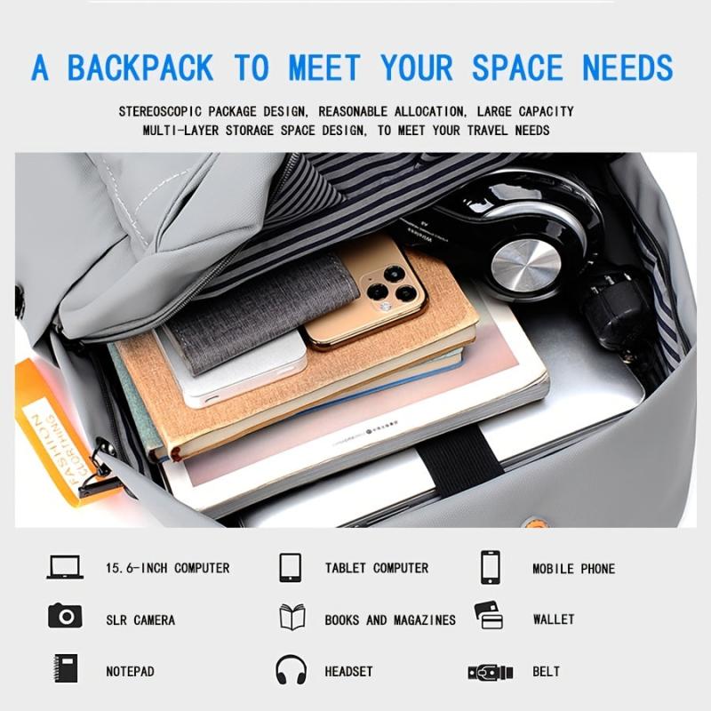 Men's 35 56 Cm Laptop Backpack USB Charging Port Earphone Hole Travel Backpack