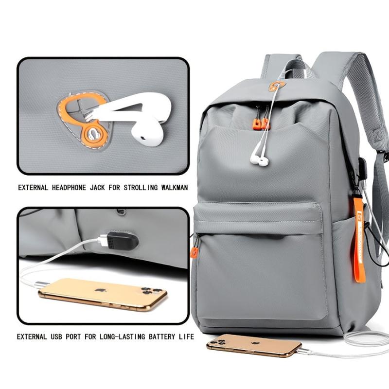 Men's 35 56 Cm Laptop Backpack USB Charging Port Earphone Hole Travel Backpack