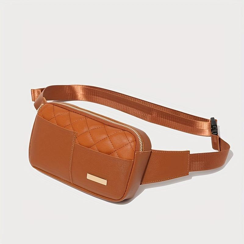 Argyle Quilted Waist Bag PU Leather Belt Bag Sports Running Chest Purse