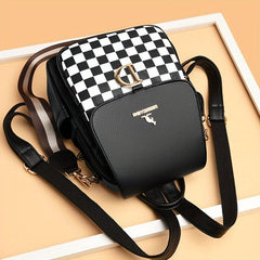 Plaid PU Leather Backpack Double Zipper Travel Backpack