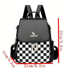 Plaid PU Leather Backpack Double Zipper Travel Backpack