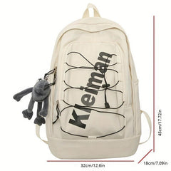 Solid Backpack With Pendant Preppy Students Schoolbag