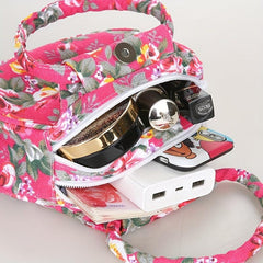 Floral Pattern Canvas Handbag Round Coin Purse Portable Mother Grocery Bag