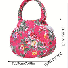 Floral Pattern Canvas Handbag Round Coin Purse Portable Mother Grocery Bag