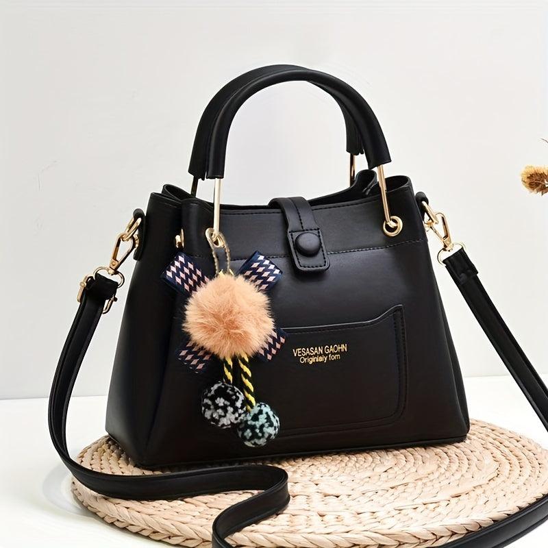 Letter Graphic Crossbody Bag PU Leather Satchel Purse