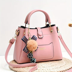 PU Leather Handbag Crossbody Bag With Plush Ball Satchel Purse