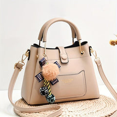 PU Leather Handbag Crossbody Bag With Plush Ball Satchel Purse