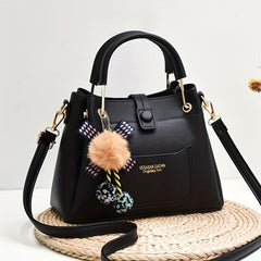 PU Leather Handbag Crossbody Bag With Plush Ball Satchel Purse