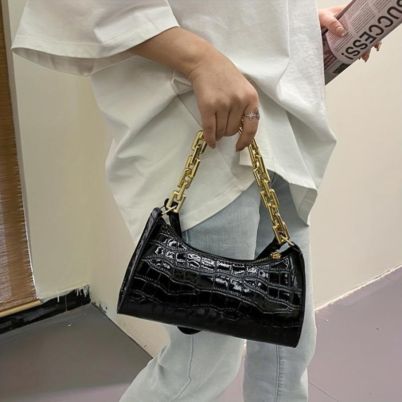 Minimalist Baguette Bag Solid Shoulder Bag With Chain Strap