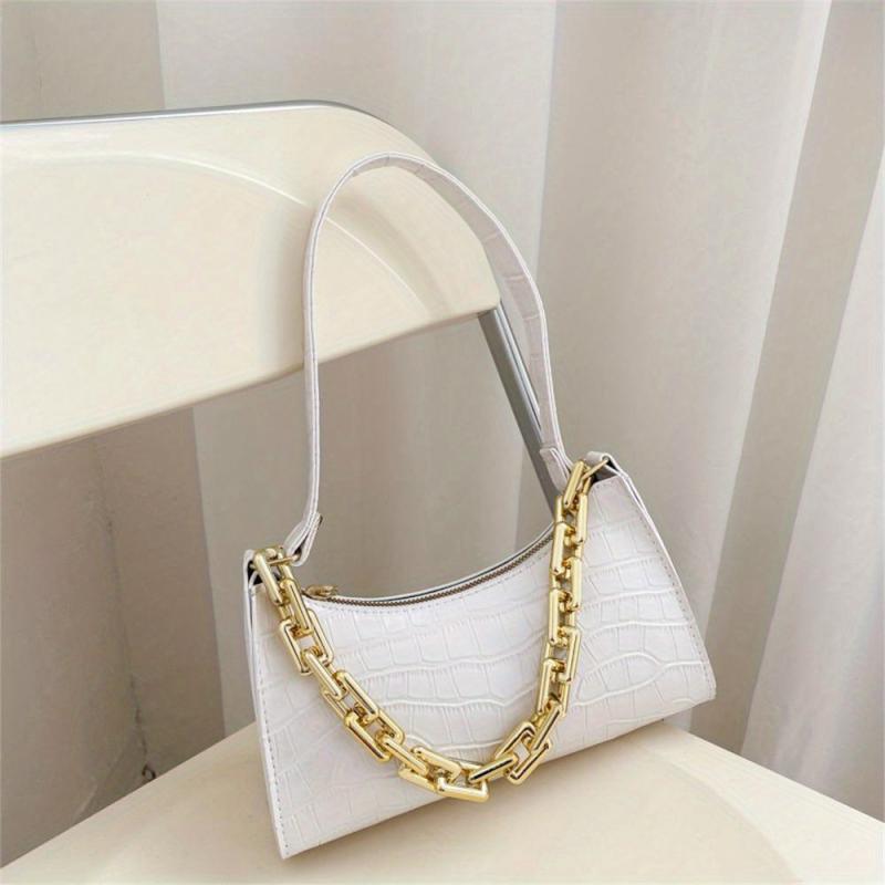 Minimalist Baguette Bag Solid Shoulder Bag With Chain Strap