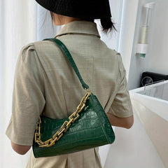 Minimalist Baguette Bag Solid Shoulder Bag With Chain Strap