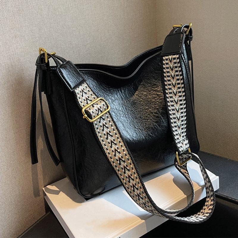 Wide Strap Crossbody Bag PU Leather Textured Bag Purse