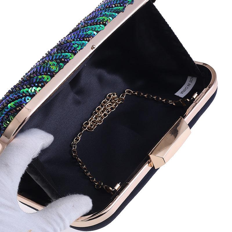 Peacock Evening Bag Box Clutch Glitter Handbag For Party Prom Dinner