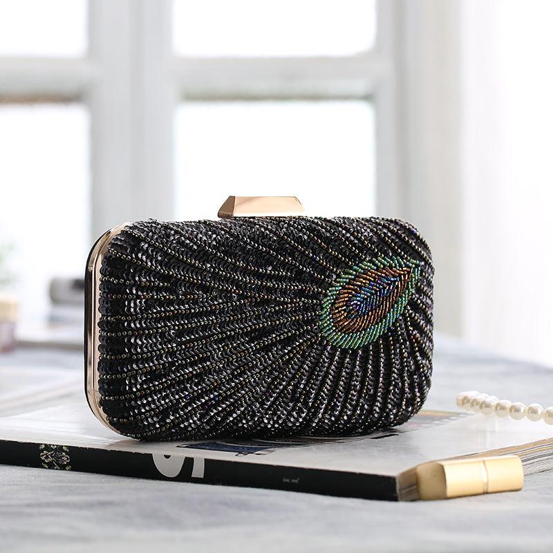 Peacock Evening Bag Box Clutch Glitter Handbag For Party Prom Dinner