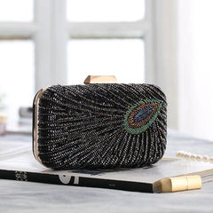 Peacock Evening Bag Box Clutch Glitter Handbag For Party Prom Dinner