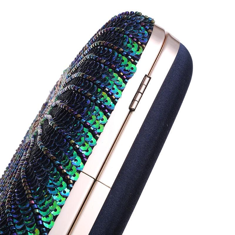 Peacock Evening Bag Box Clutch Glitter Handbag For Party Prom Dinner