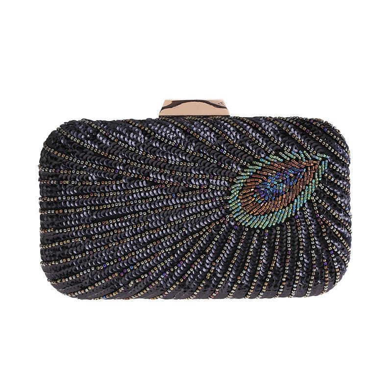 Peacock Evening Bag Box Clutch Glitter Handbag For Party Prom Dinner