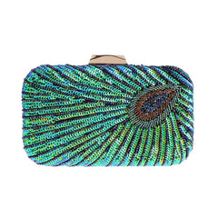 Peacock Evening Bag Box Clutch Glitter Handbag For Party Prom Dinner