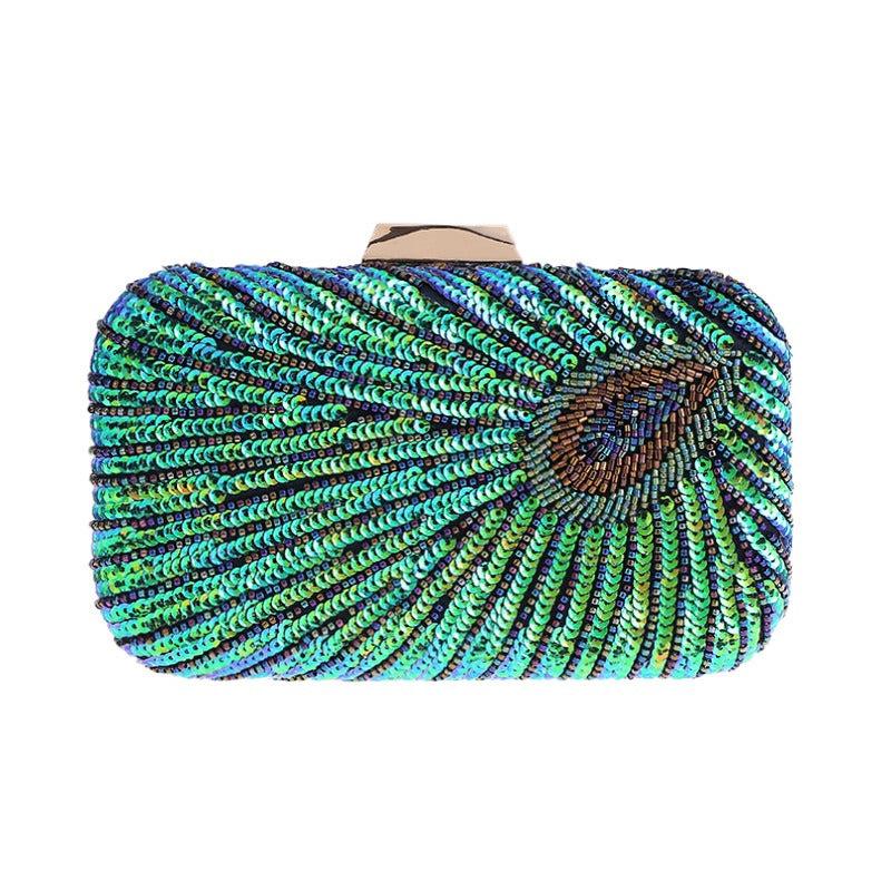 Peacock Evening Bag Box Clutch Glitter Handbag For Party Prom Dinner
