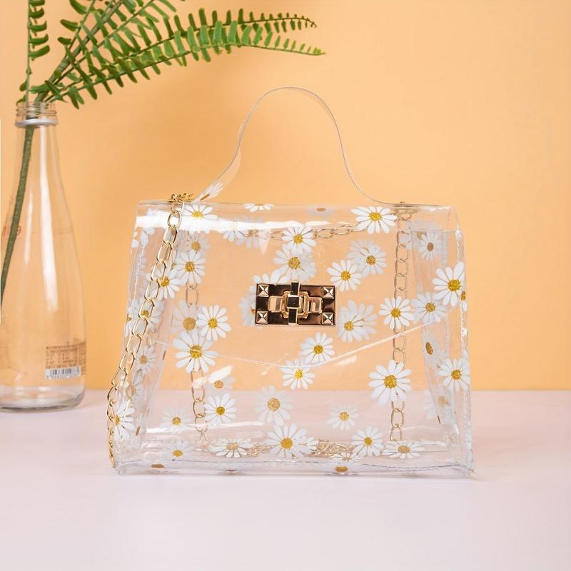 Daisy Pattern Square Bag Jelly Shoulder Bag Satchel Chain Bag