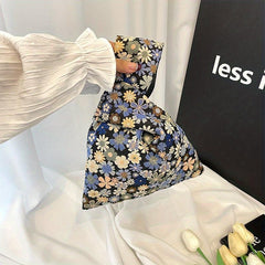 Flower Graphic Canvas Tote Handbag Floral Purse For Women