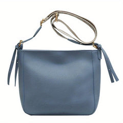 Minimalist Solid Shoulder Bag with Geometric Pattern Strap