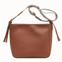 Minimalist Solid Shoulder Bag with Geometric Pattern Strap