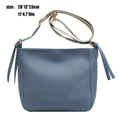 Minimalist Solid Shoulder Bag with Geometric Pattern Strap