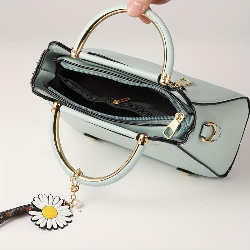 Classic Satchel Bag Shoulder Bag with Flower Pendant
