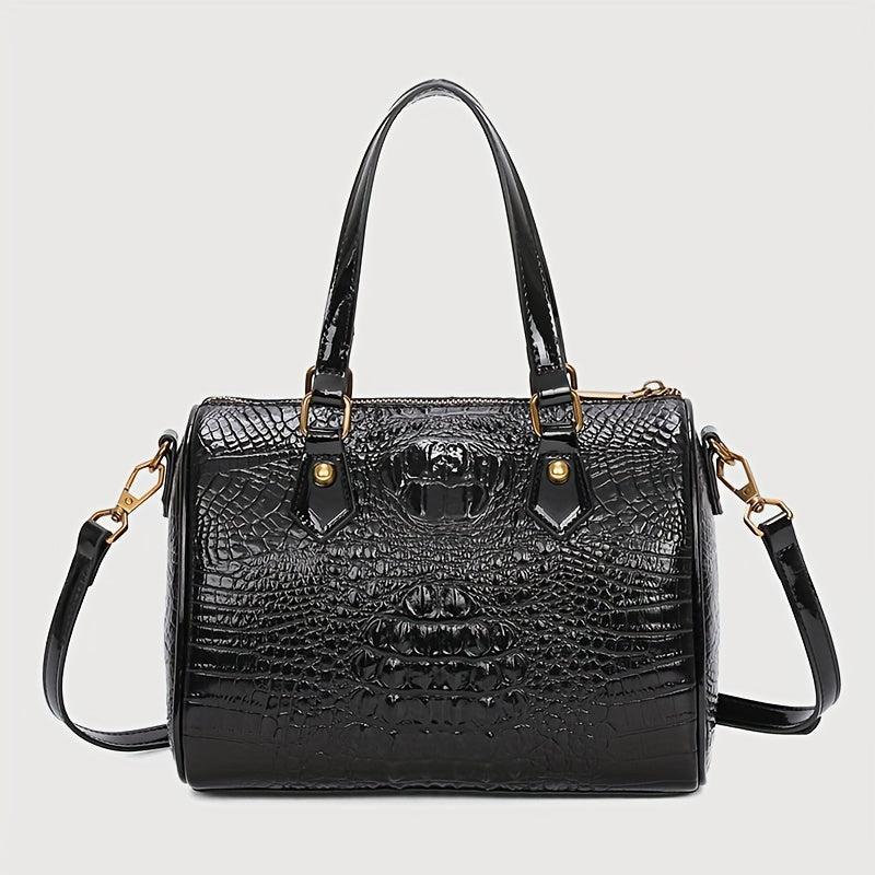 Crocodile Embossed Boston Bag Shoulder Crossbody All Match