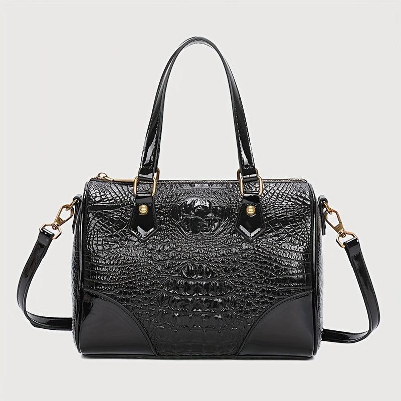 Crocodile Embossed Boston Bag Shoulder Crossbody All Match