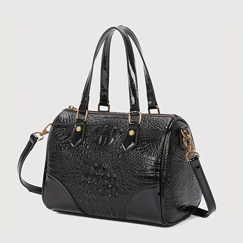 Crocodile Embossed Boston Bag Shoulder Crossbody All Match