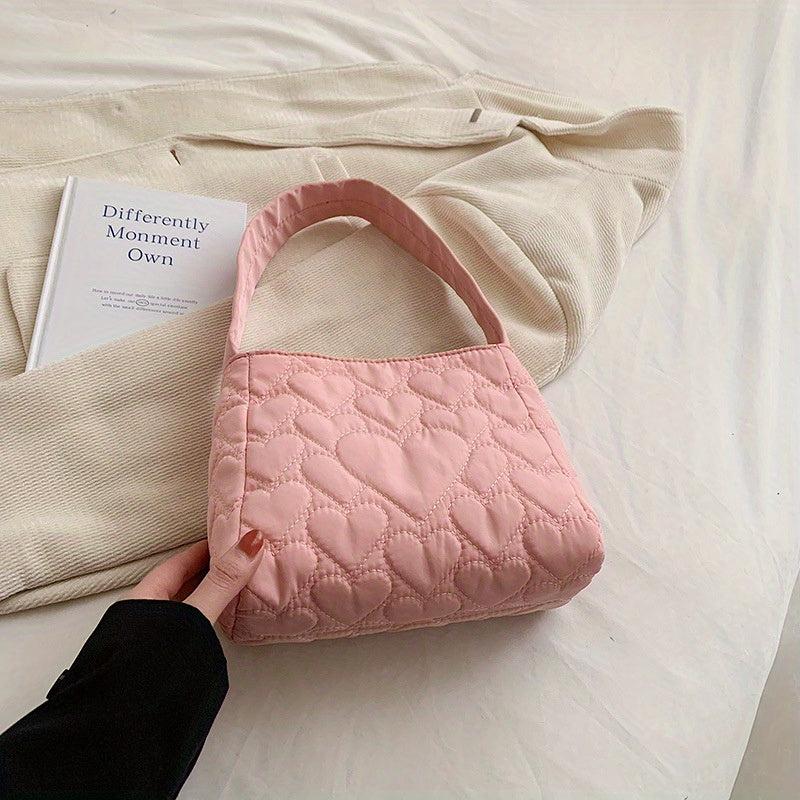 Heart Quilted Tote Bag Shoulder Hobo Bag Women's Casual Handbag