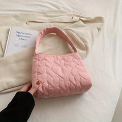 Heart Quilted Tote Bag Shoulder Hobo Bag Women's Casual Handbag